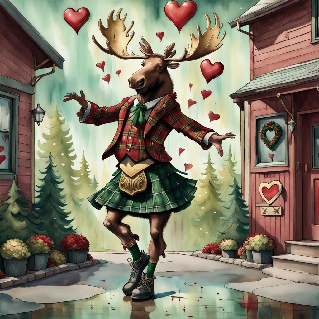 Moose Irish Dance in Art Deco Watercolor Style