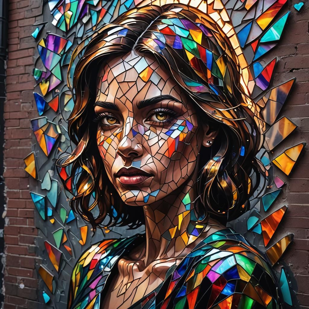 Stained Glass Graffiti Portrait with Glowing Heart