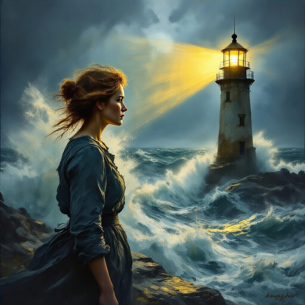 Lighthouse Keeper Portrait in Stormy Seas