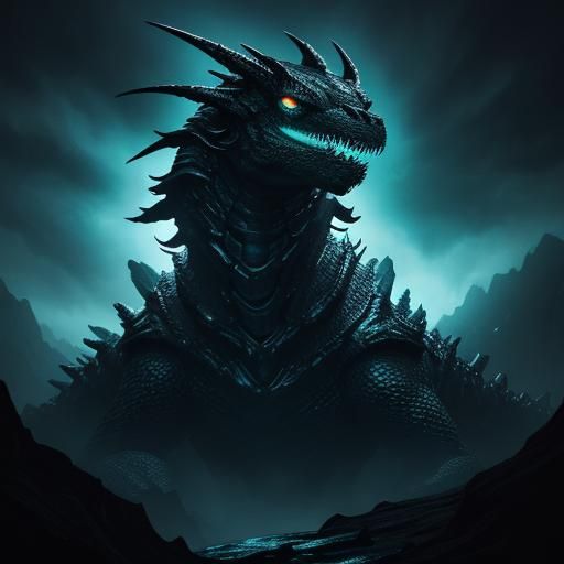 Giant Hydra-Like Ghidorah in Science Fiction Illustration