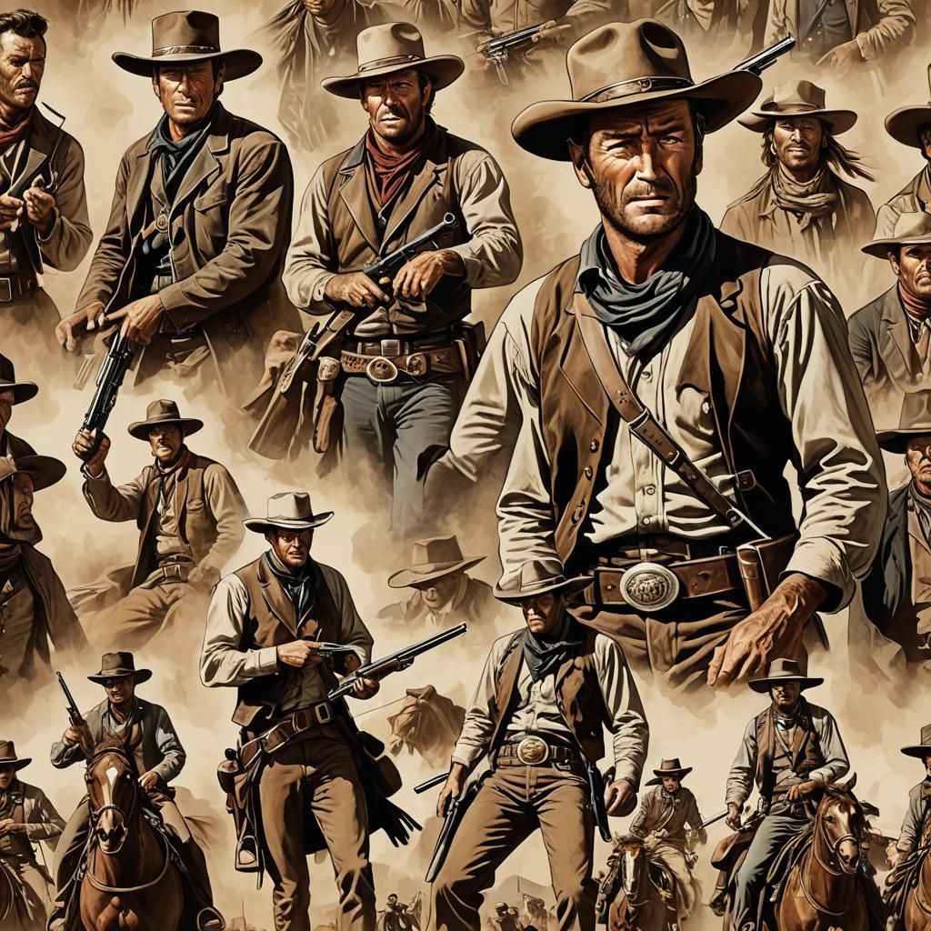 Wild Wild West. Image of John Wayne or Clint Eastwood Dramat...
