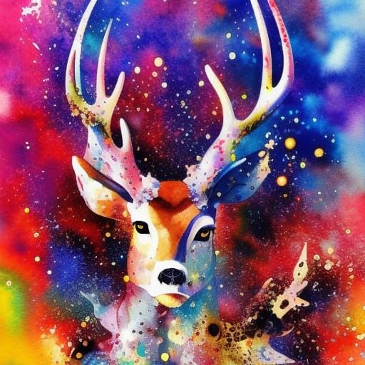 Dynamic Watercolor Deer Painting with Bold Colors