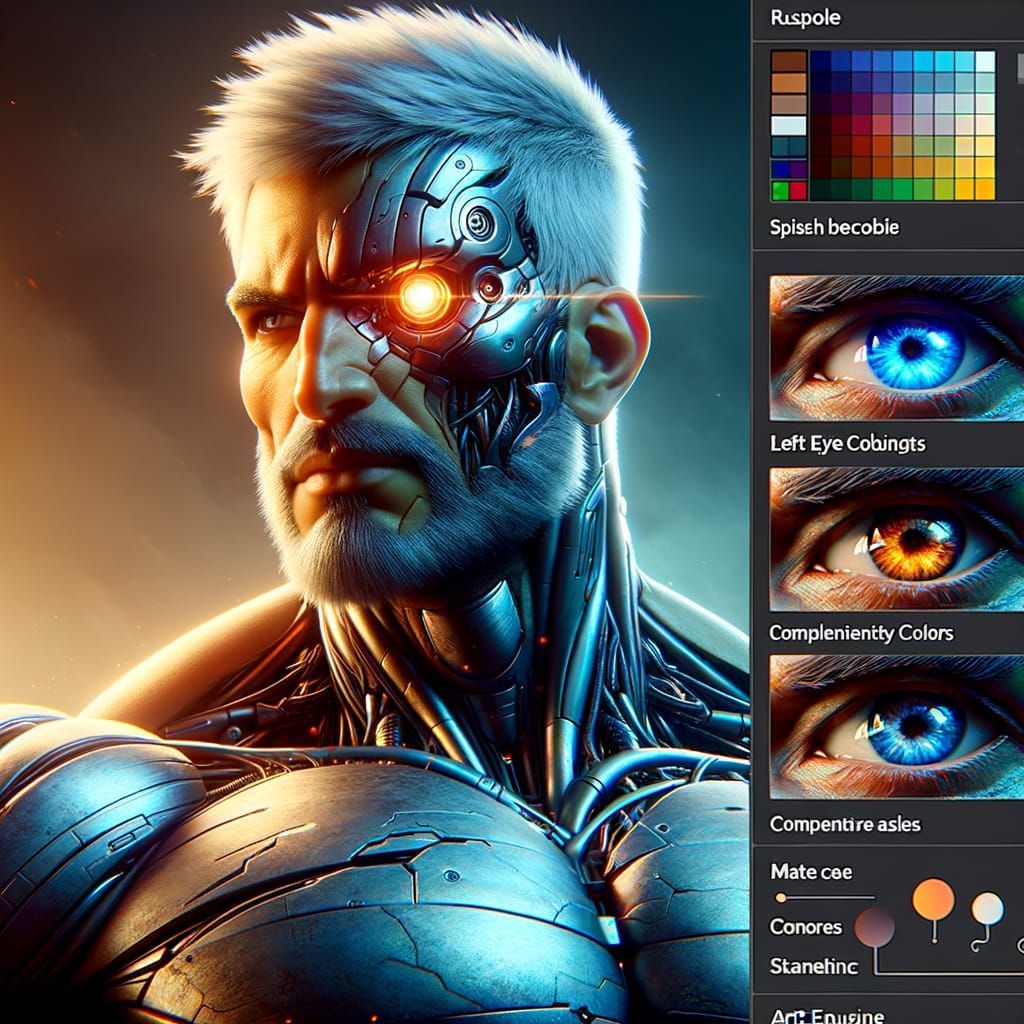 Muscular Hero with White Hair and Metal Arm