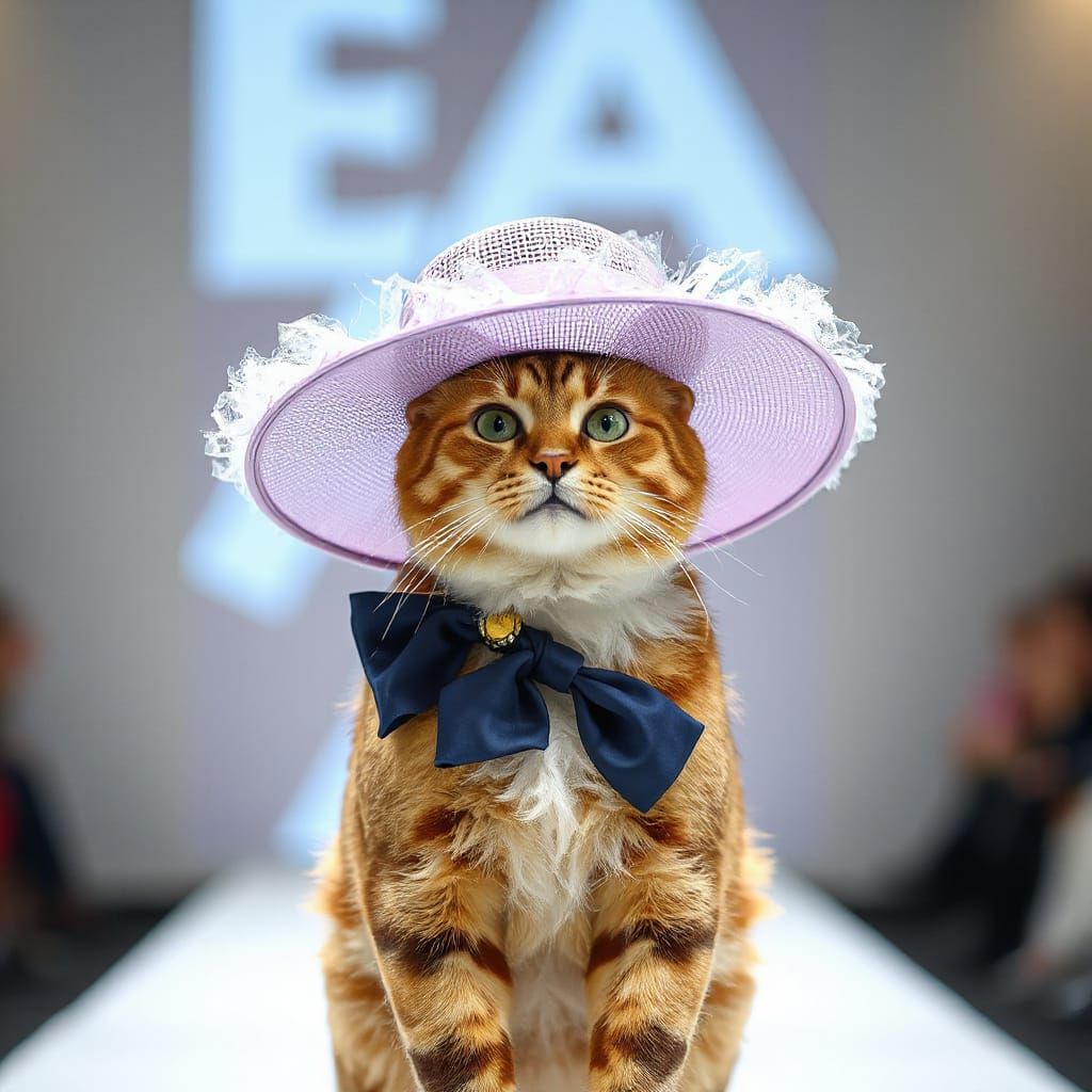 🐱🐈Happy beautiful big hat cat 😃👒fashion model ➡️on a runway😎💄📸
