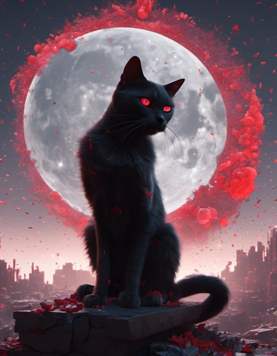 Eerie Black Cat in Moon Dust: Hyperreal Art