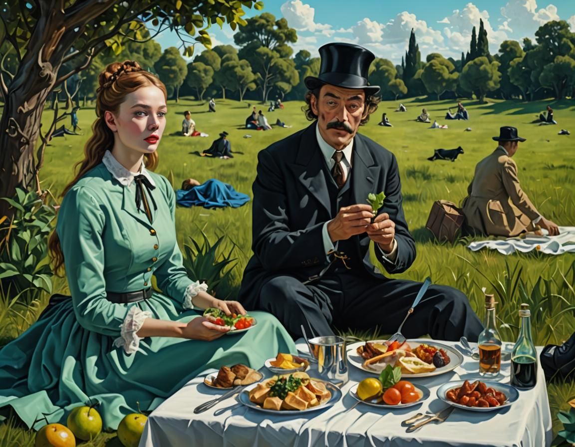 Surreal Picnic Scene in Salvador Dali Style