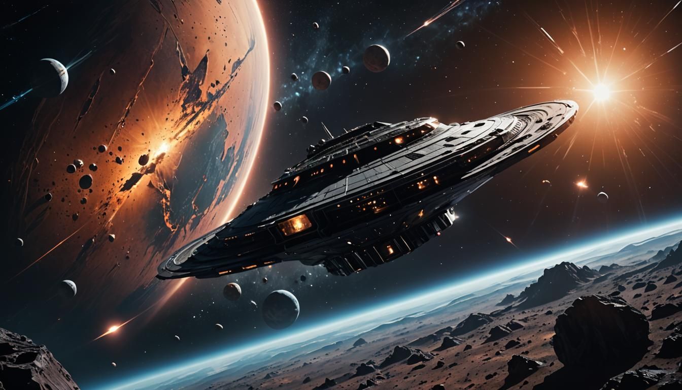 Sleek Spacecraft Near Glowing Monolith: Sci-Fi Concept Art