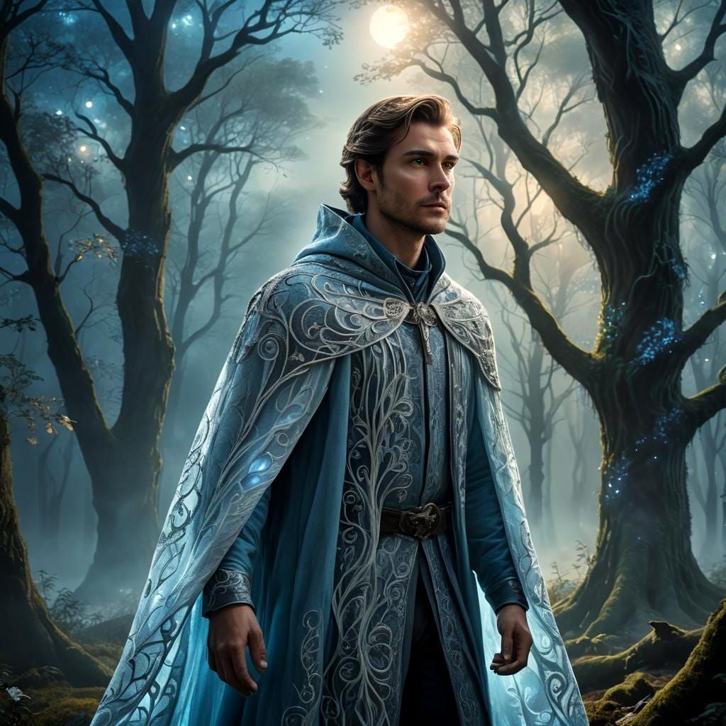 Ethereal Man in Mystical Forest: Fantasy Art