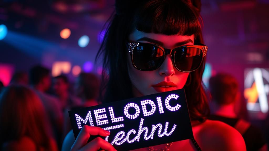 Goth Girl at Nightclub with Techno Sign