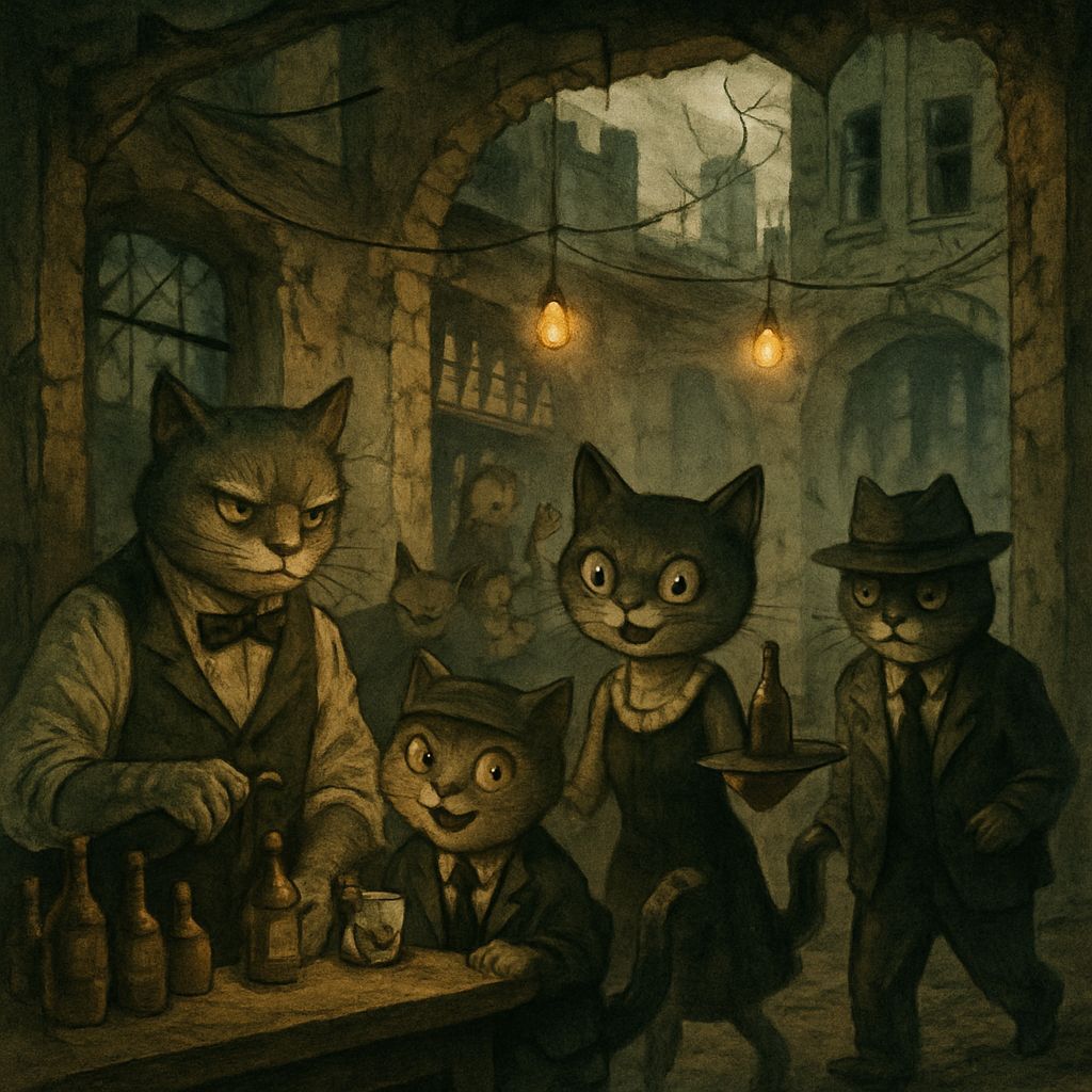 Anthropomorphic Cats Run Hidden Speakeasy in Urban Ruins
