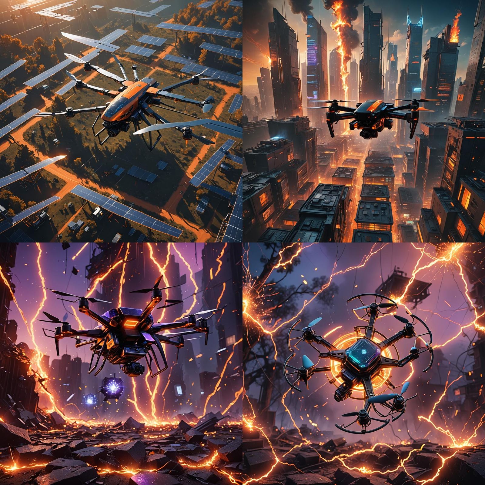 Drone in Solar Storm: Detailed Matte Painting