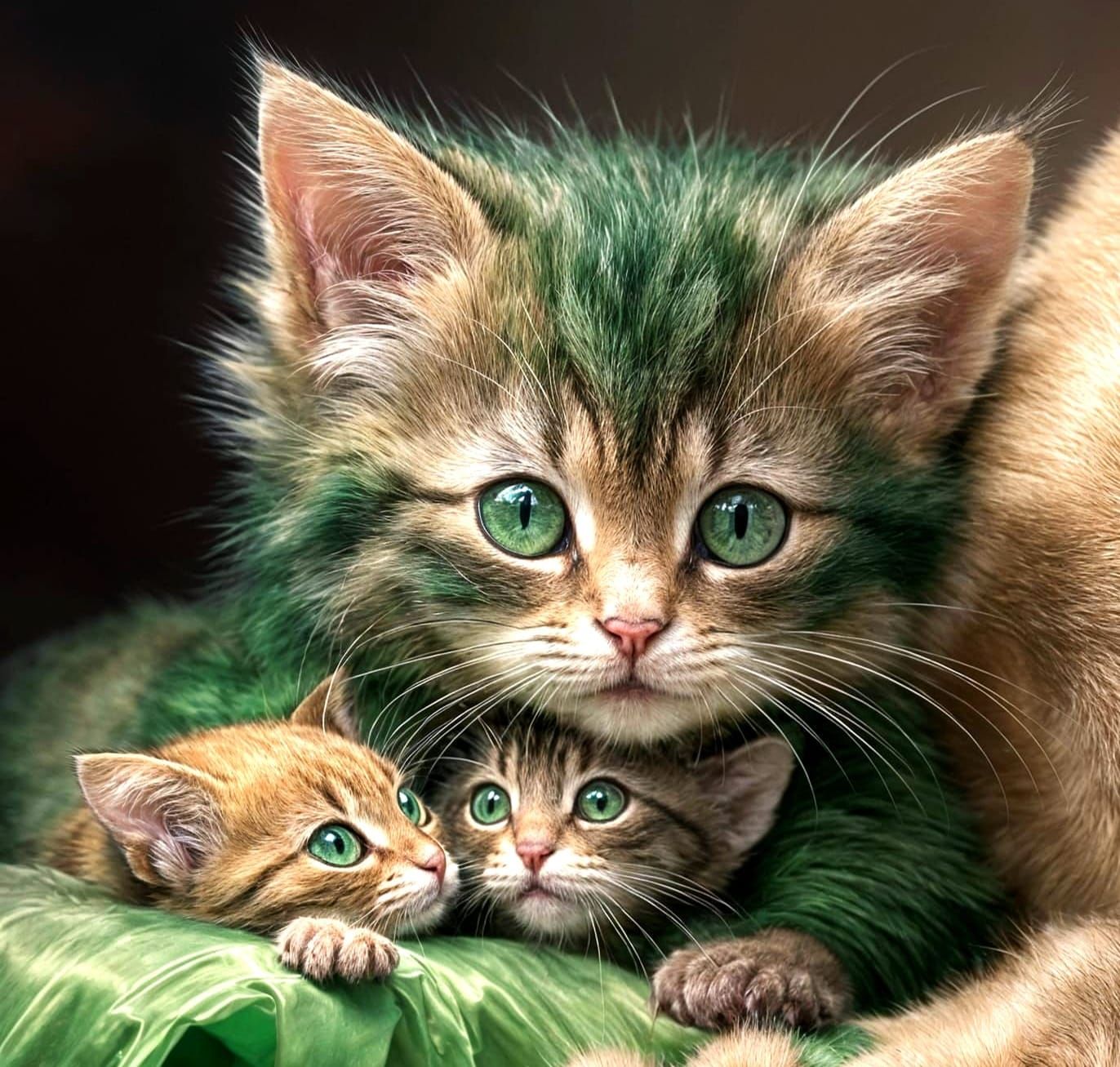 Emerald-Eyed Kitten Portrait with Mouse Friend