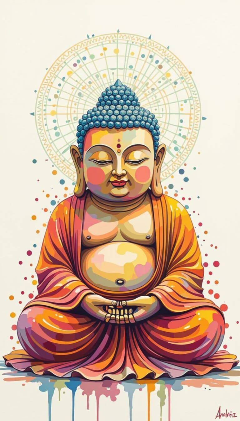Buddha in Lotus Position Watercolor Painting