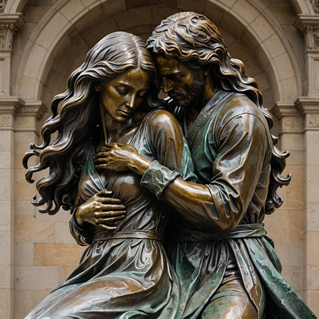 Bronze Statue of Embracing Couple