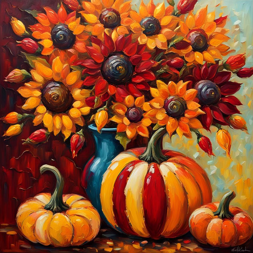 Impasto Fall Harvest in Vibrant Oil Painting