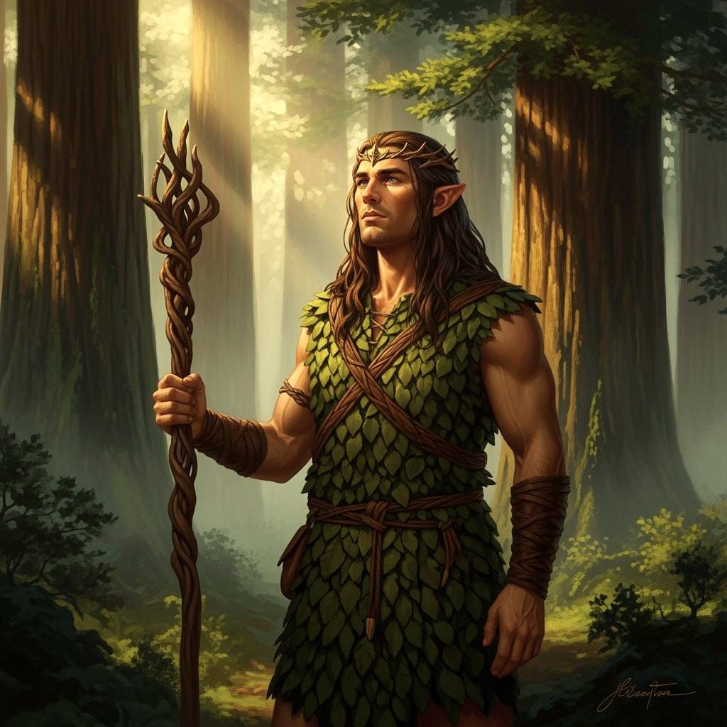 Elven King in Redwood Grove: Fantasy Art