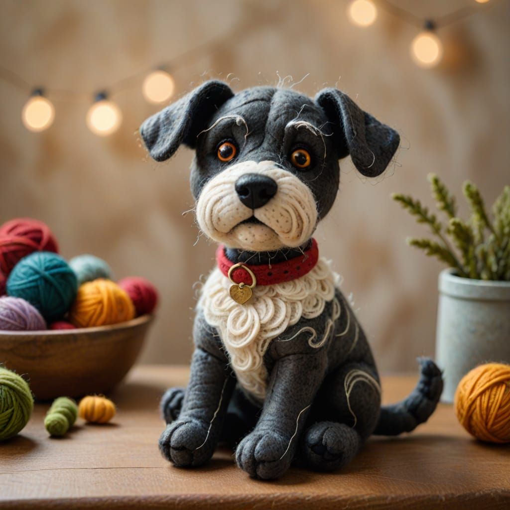 Felt Dog Sculpture in Textile Art Style