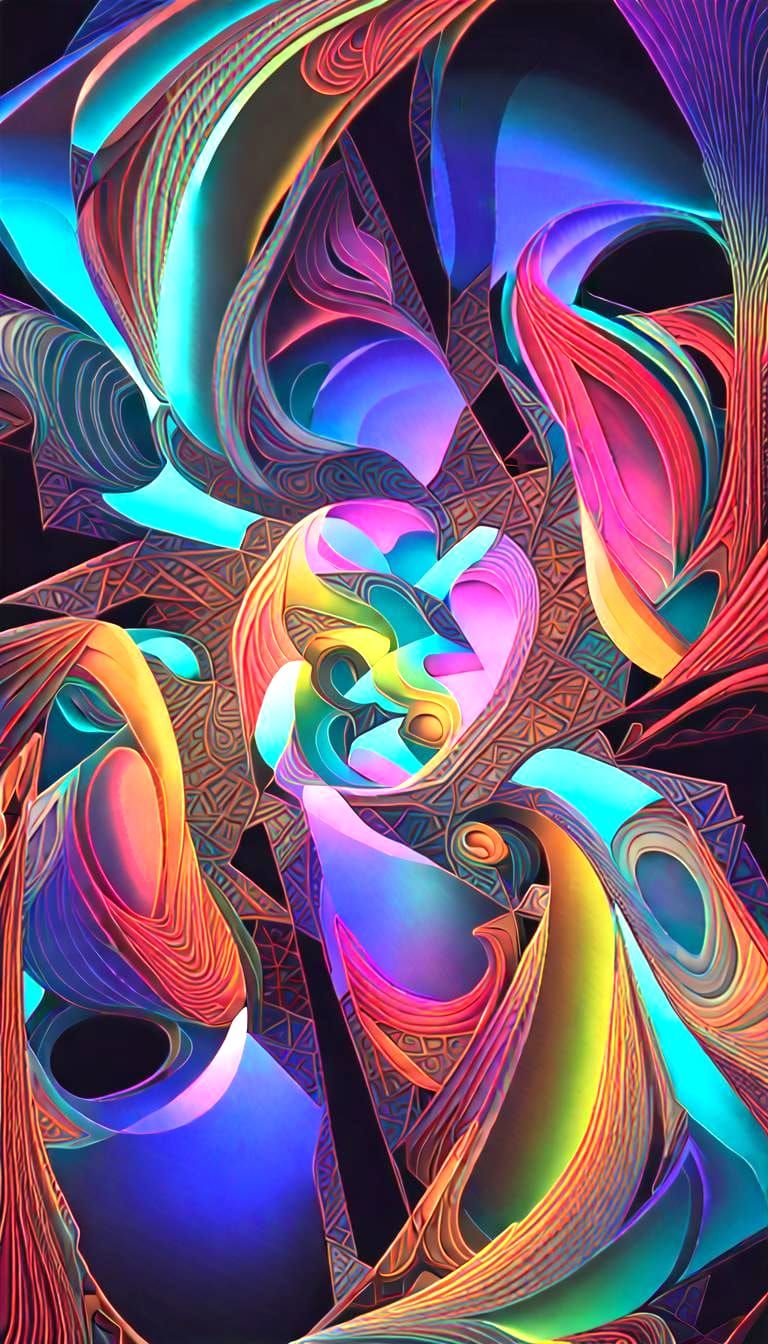 Glowing Fractal Shapes in Neon 3D Colors