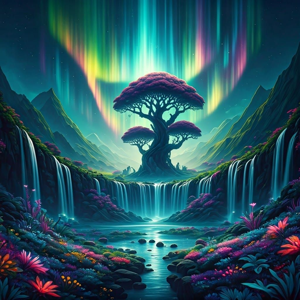 Aurora-Lit Alien Planet: A Digital Matte Painting