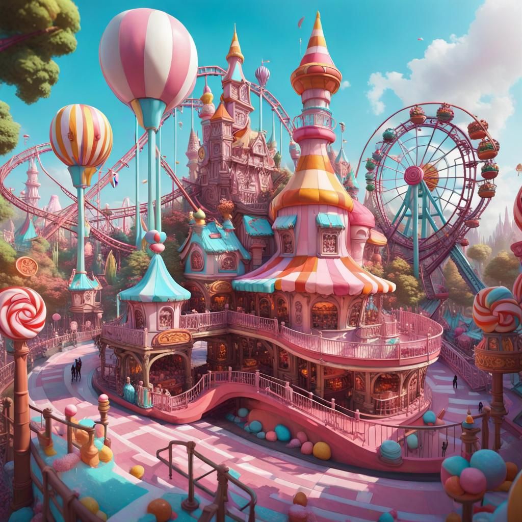 Candy Theme Park Wonderland in Hyperdetailed Style