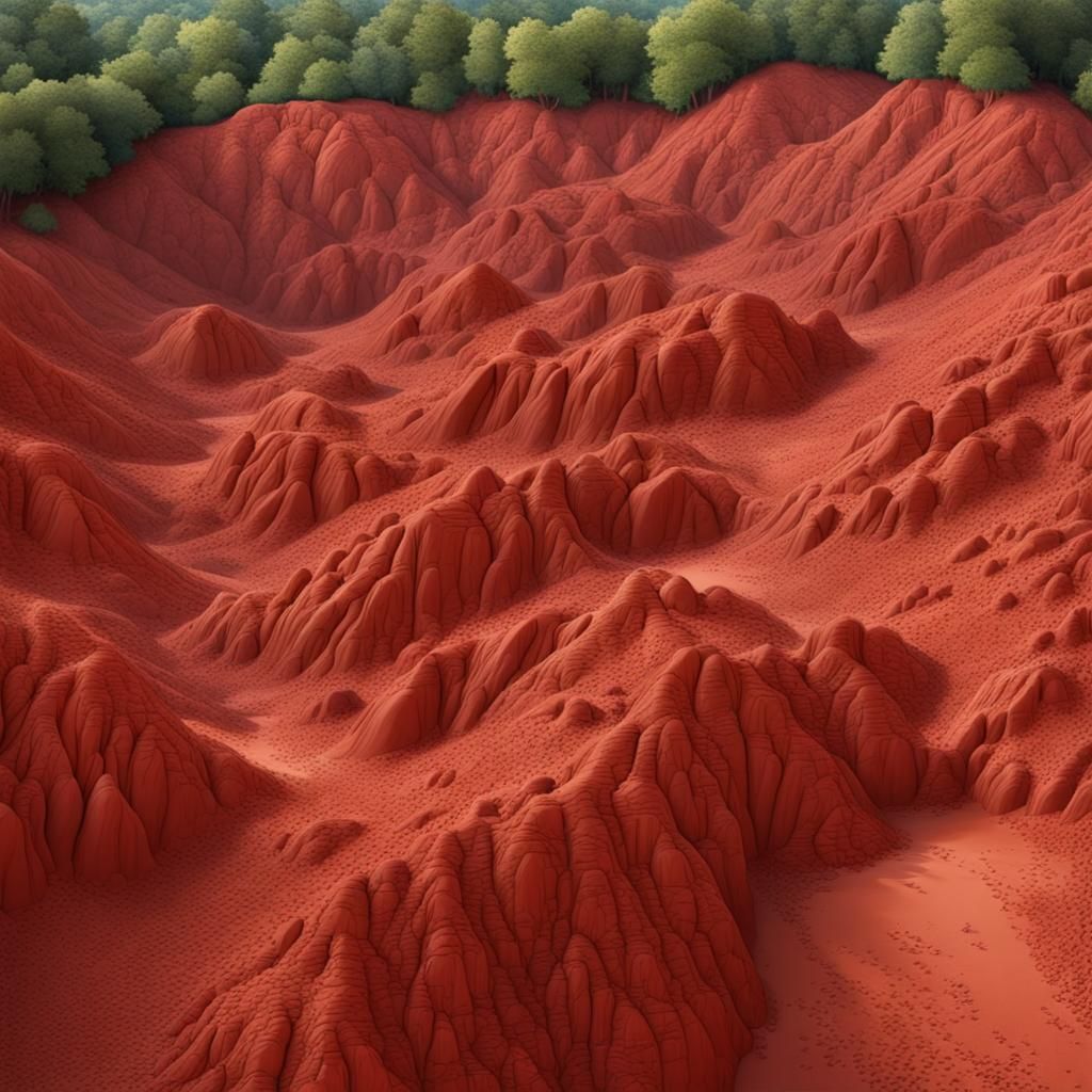 Whimsical Red Clay Landscape in Natural Light