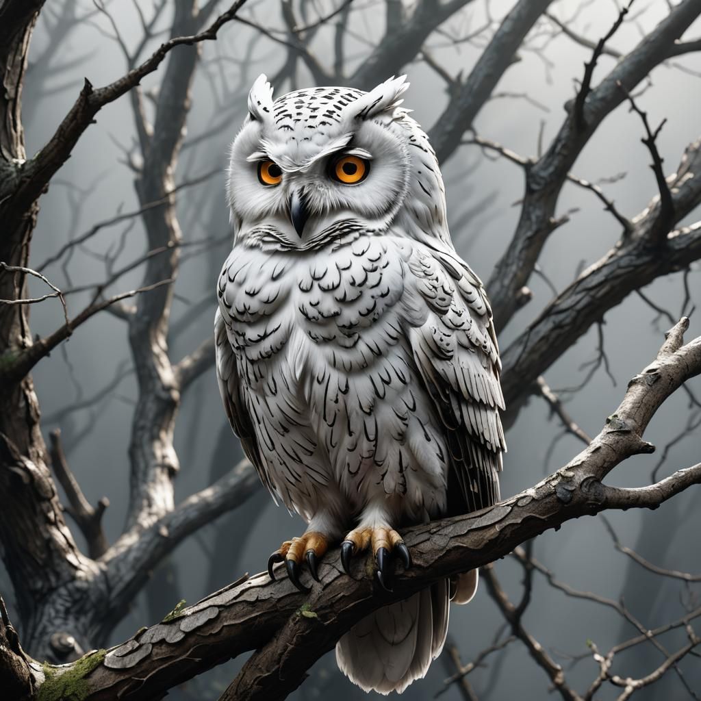 Photorealistic White Owl Portrait in 3D Rendering
