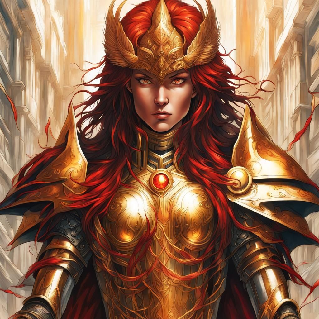 Golden Phoenix Saint: Epic Fantasy Artwork