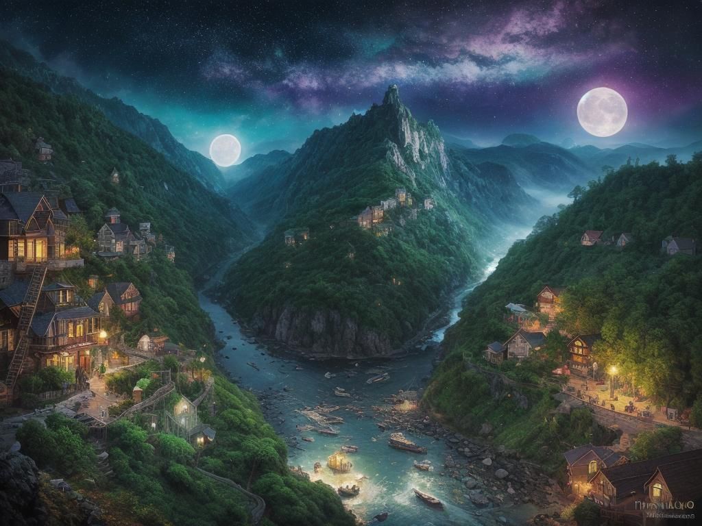 Full Moon Over Ethereal Valley Fishing Village