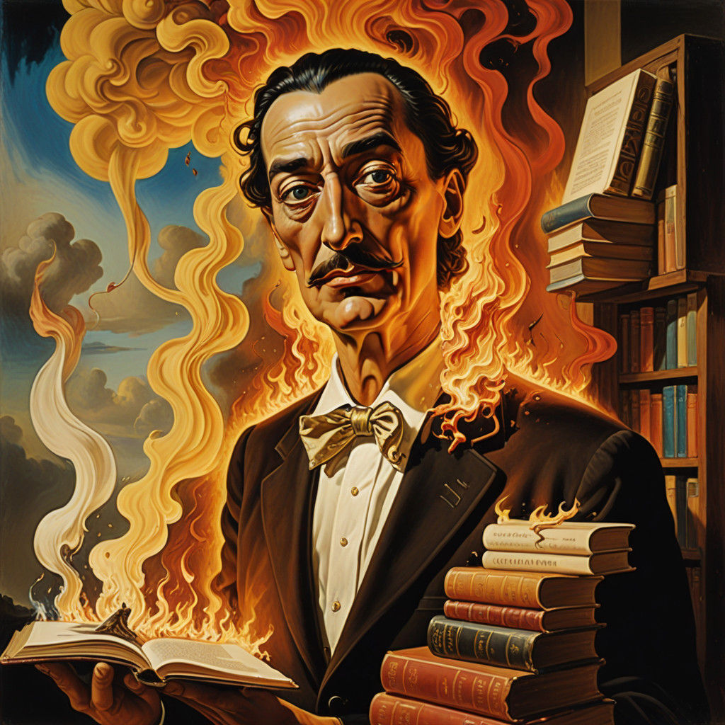 Surrealist Masterpiece: Burning Library of the Mind