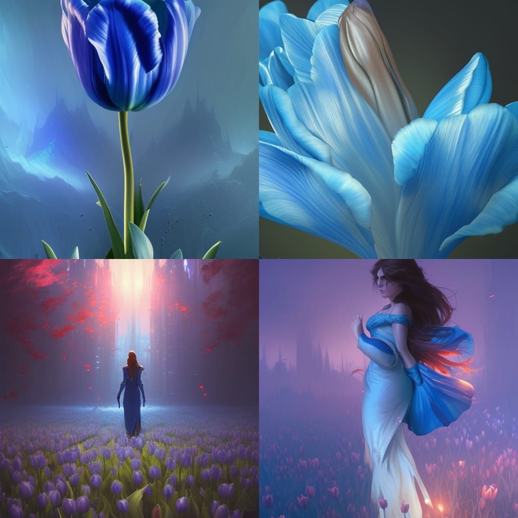 Hyperdetailed Blue Tulip in Dark Fantasy Style