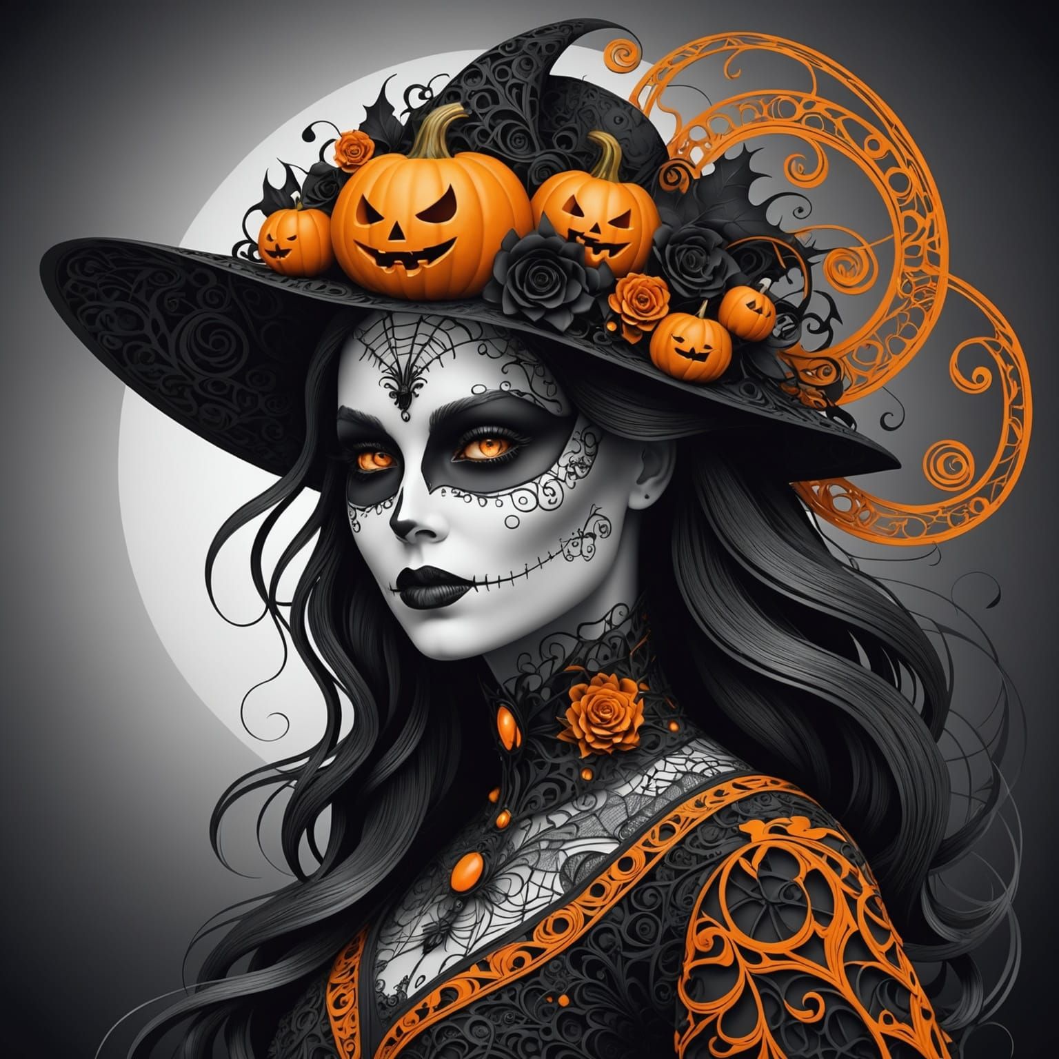 Abstract Halloween Lady in Vector Fractal Art