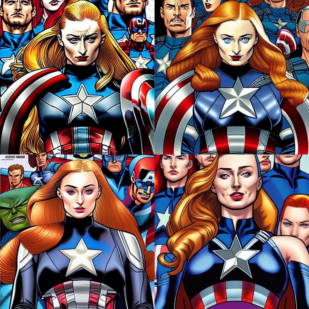 Captain America with Avengers and X-Men in Manga Style