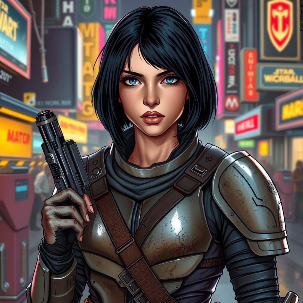 Gritty Space Warrior in Mandalorian Armor