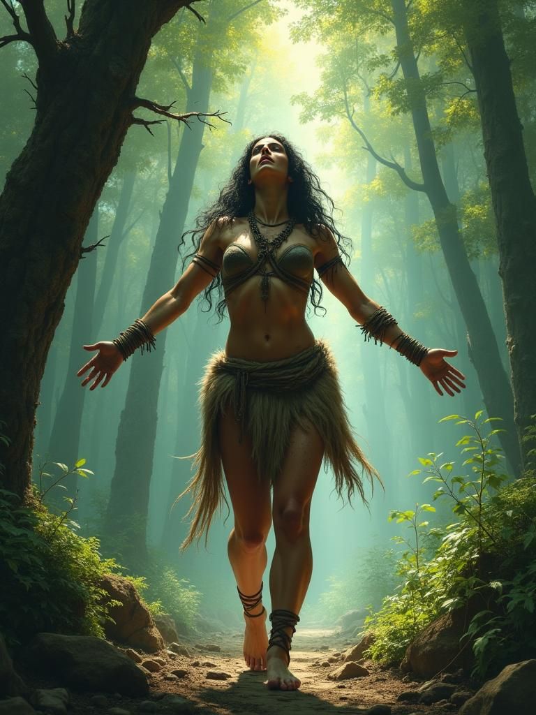 Prehistoric Woman Invokes Spirits in Primeval Forest