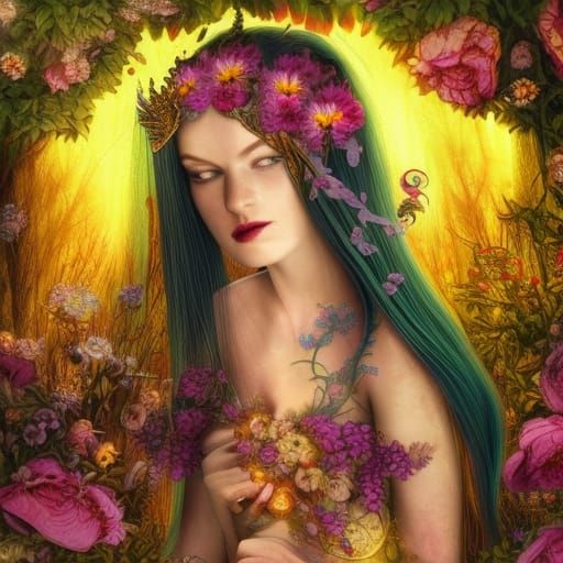 High Elven Queen in Enchanted Flower Forest