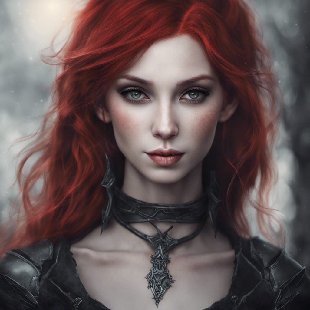 Enchanting Dark Elf Girl Portrait with Red Hair