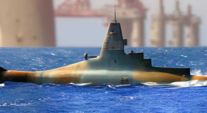 Submarine protecting the drilling platforms