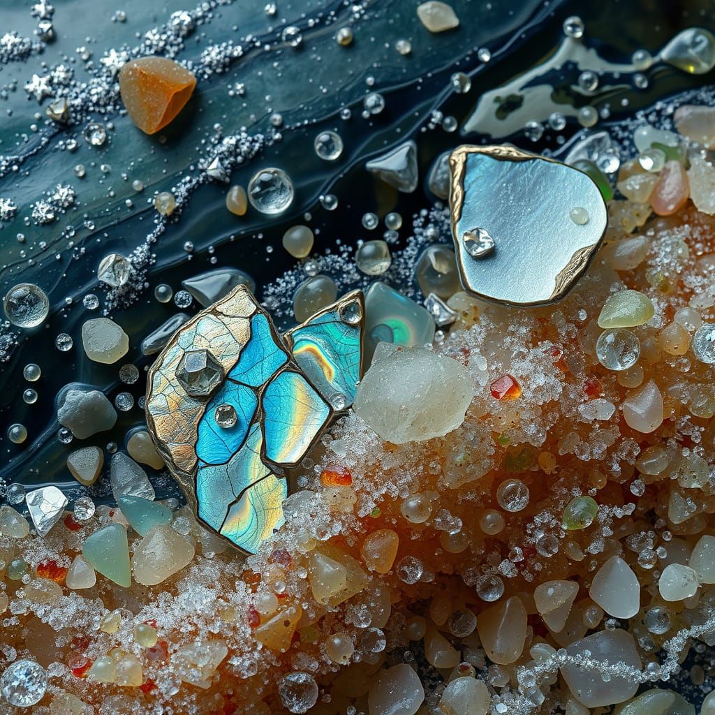 Frozen Labradorite and Abalone Shards in Ominous Abstract St...