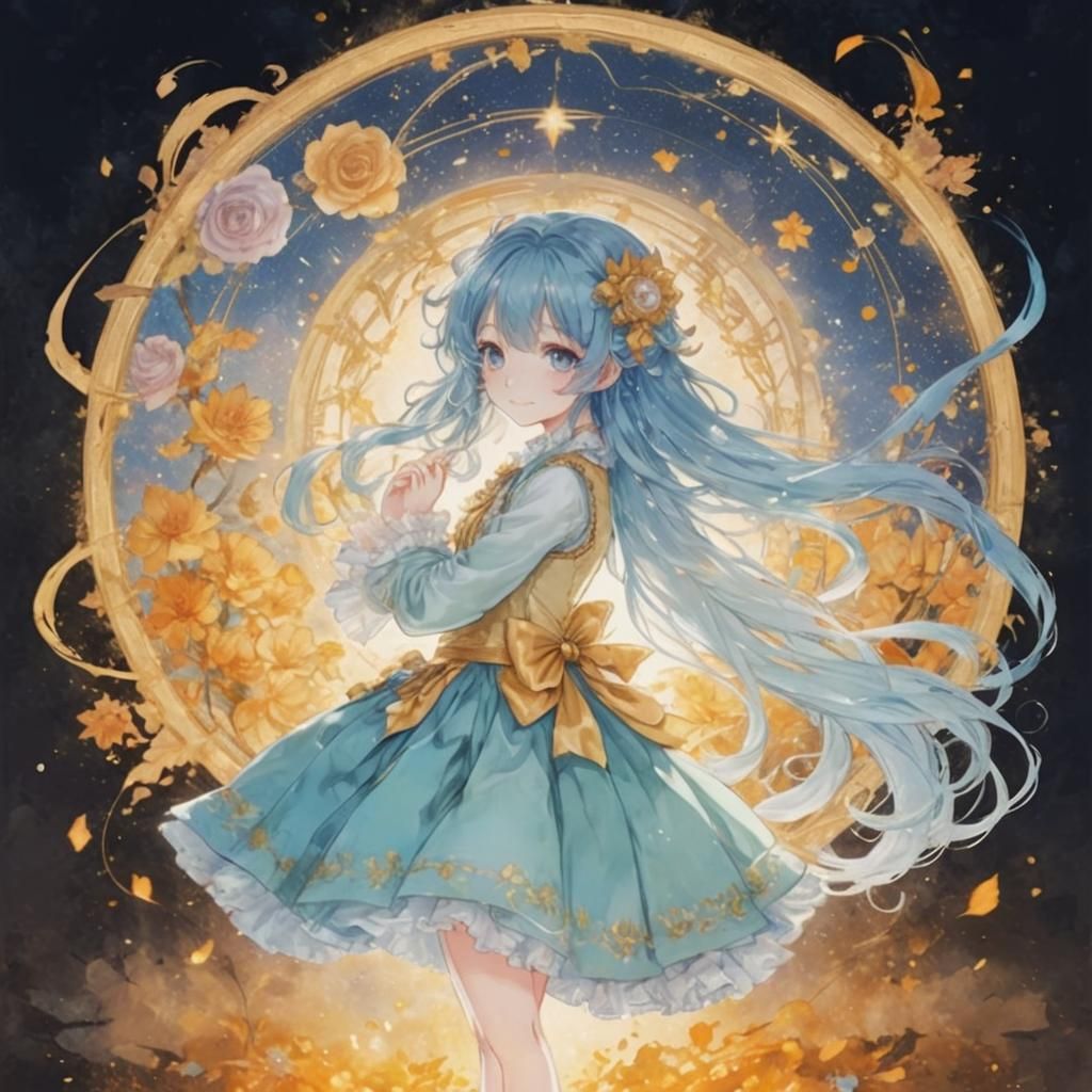 Anime Girl with Blue Hair in Pastel Colors