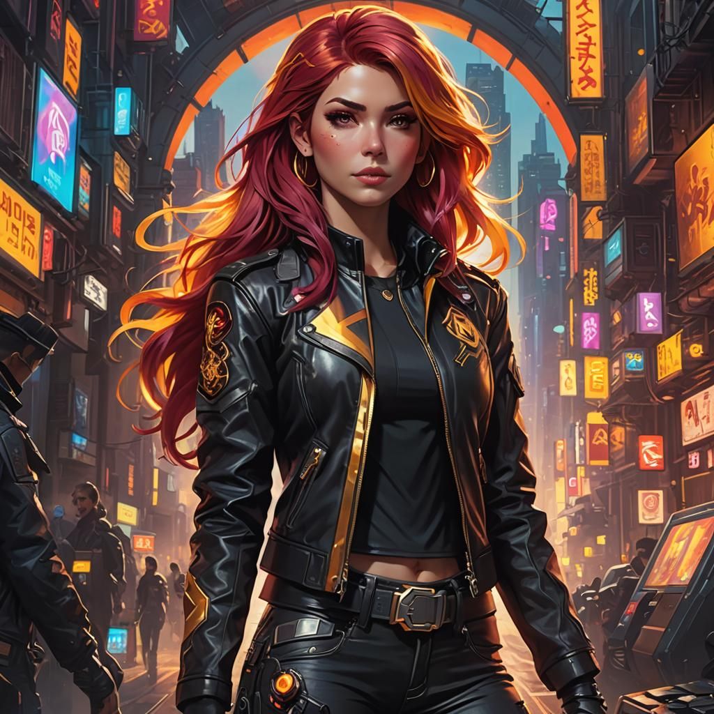 Sunset Shimmer in Cyberpunk Leather Jacket Portrait