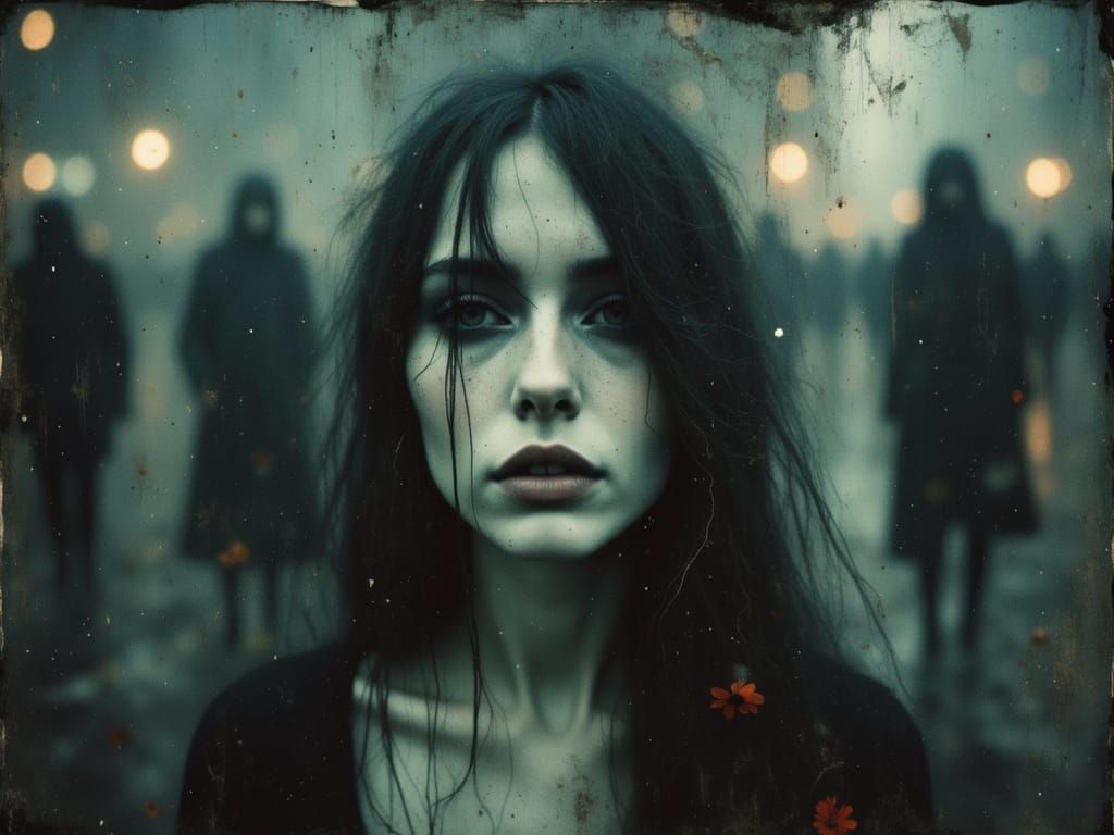 Ethereal Gothic Woman in Psychedelic Dreamcore Style