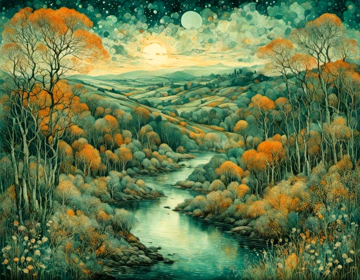 River Landscape in Romantic Luminist Style