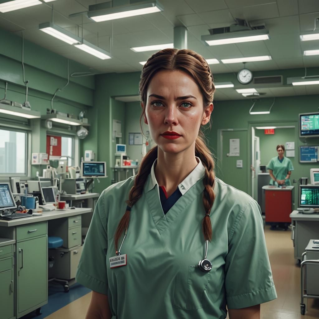 American Nurse Portrait in Simon Stalenhag Style