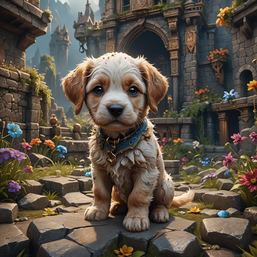 Detailed Puppy Matte Painting in Deep Color