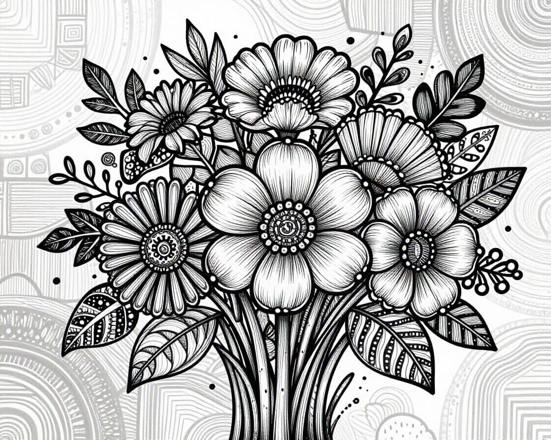 Intricate Zentangle Flowers and Leaves Illustration