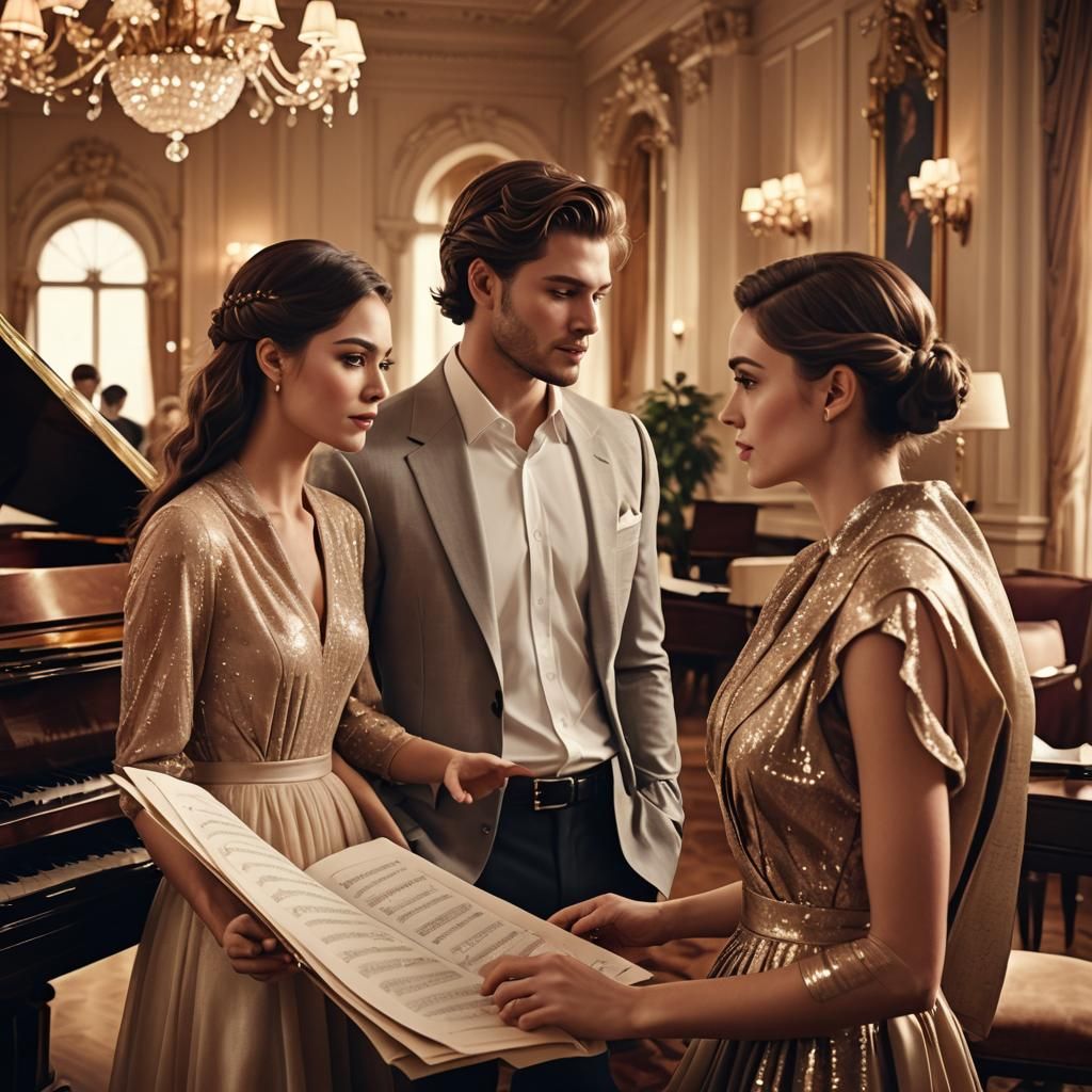 Movie Star Couple in Luxurious Room, Digital Art