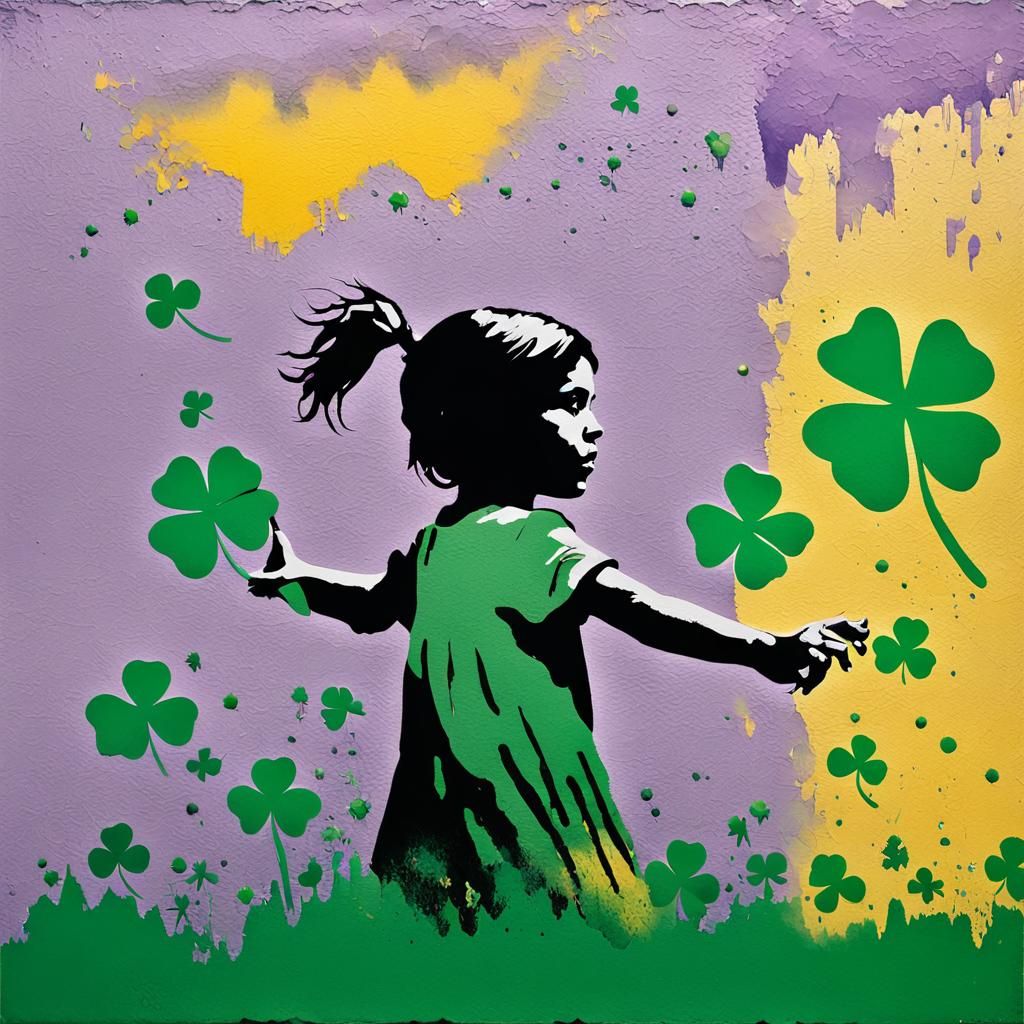 Banksy-Inspired Street Art: Girl with Clover