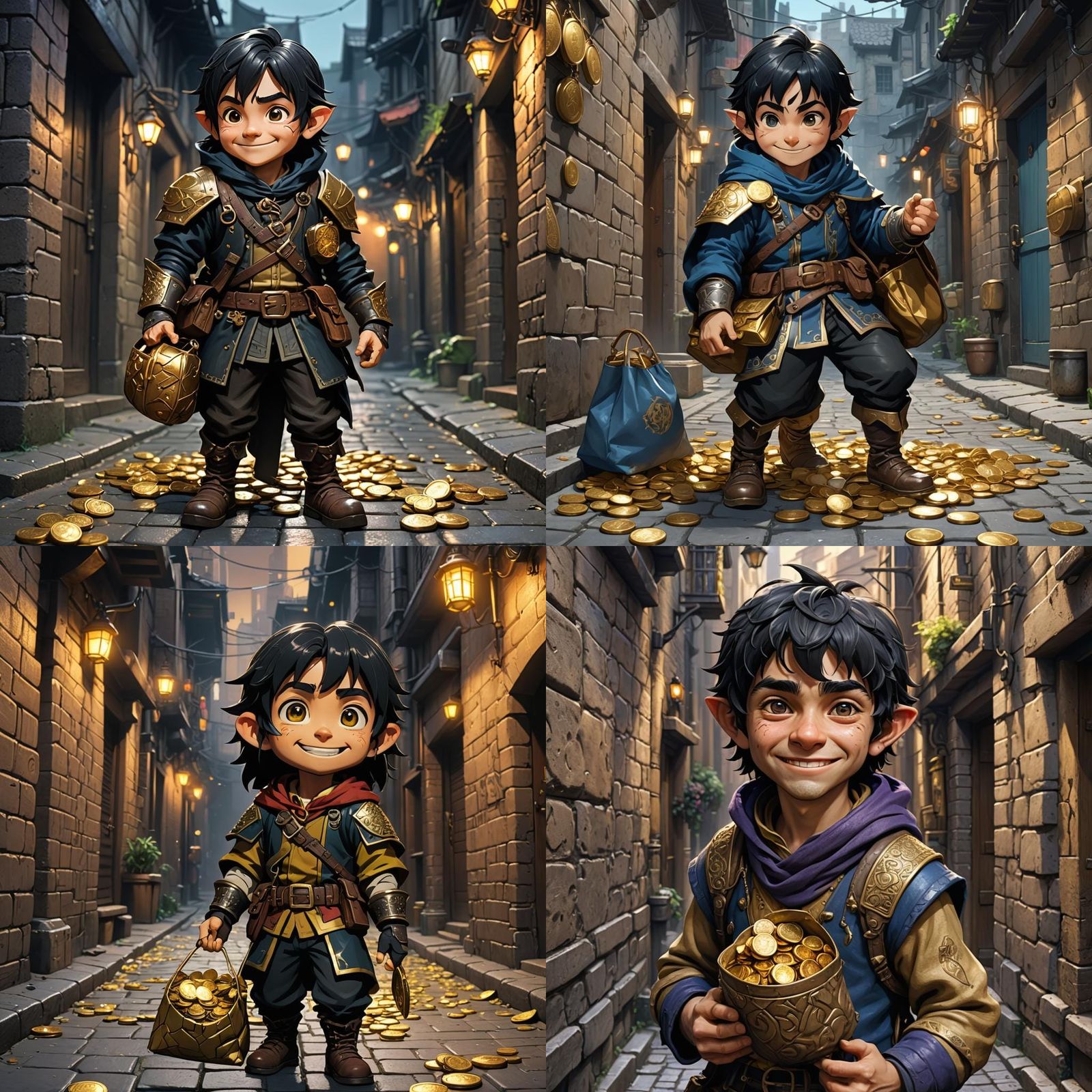 Cheeky Halfling Rogue with Gold Coins, 3D Anime Art