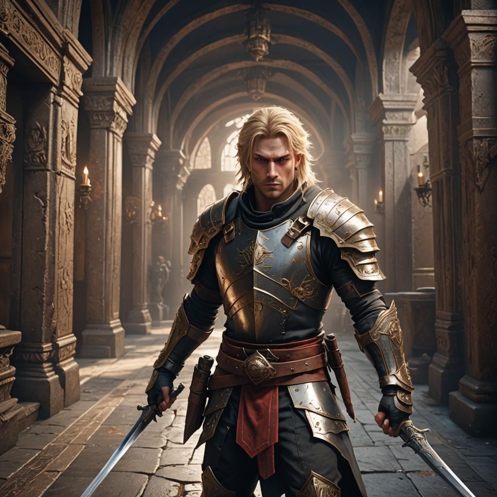 Corridor Fighter with Twin Swords: Matte Painting