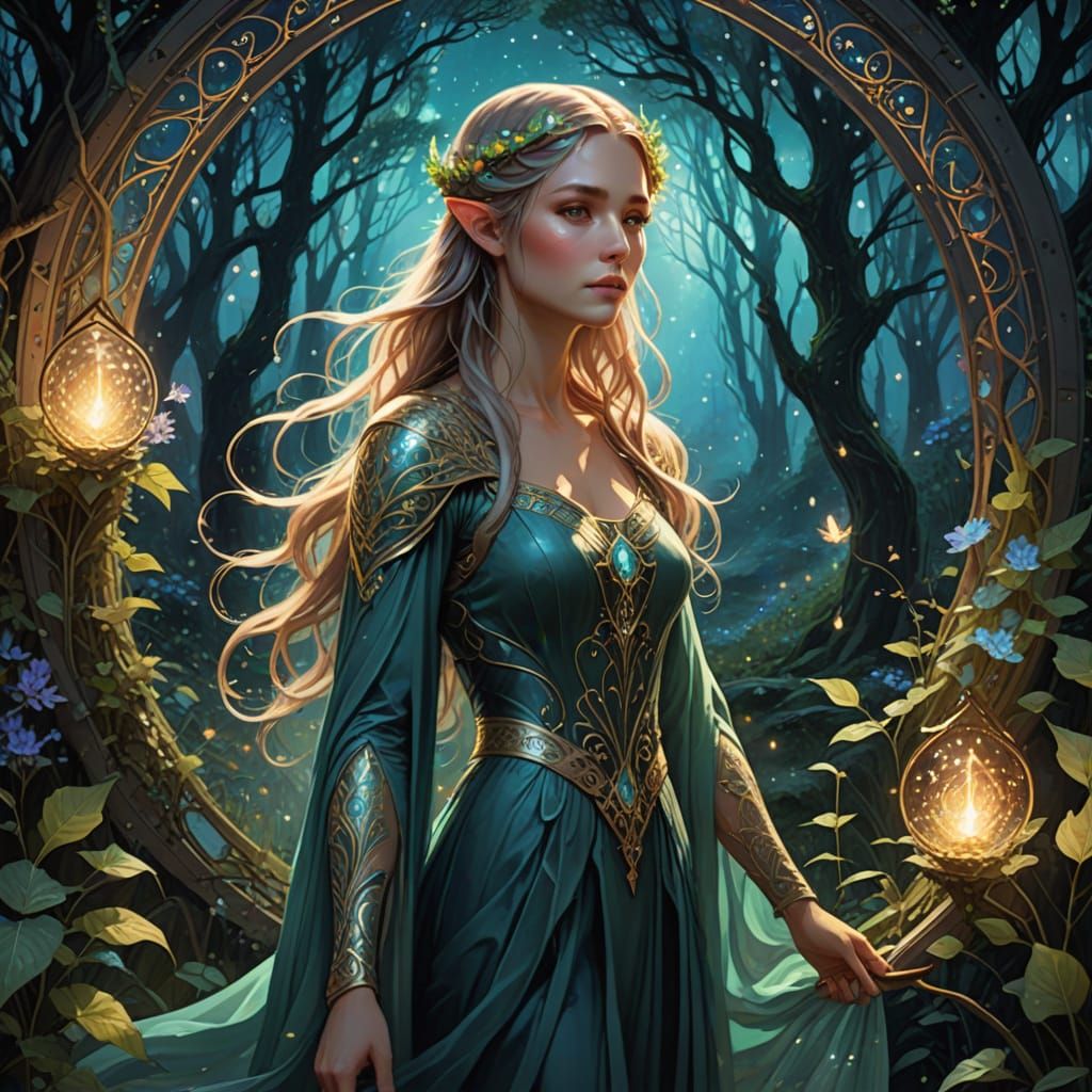 Enchanted Elf at Bioluminescent Portal: Fantasy Art